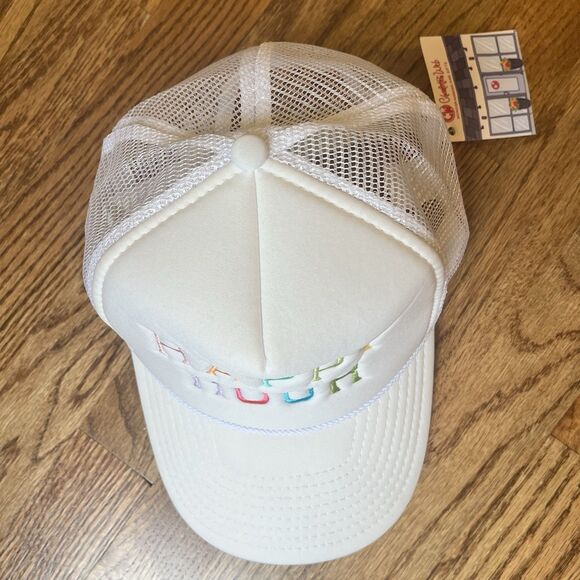 Foam SnapBack Mesh Braid Trucker Hat Cap White “HAPPY HOUR” Colorful NWT Adjust - Picture 6 of 9